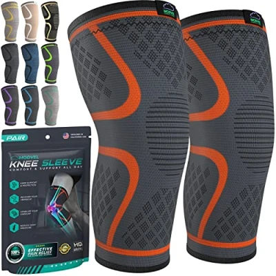 Image of MODVEL Knee Braces for Pain Women &amp; Men 2 Pack Brace Set, Compression Sleeve, Meniscus Tear, ACL Arthritis Relief Sleeves