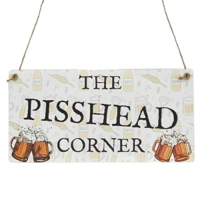 Image of Second Ave Funny Corner Wooden Hanging Rectangle Home Bar Garden Sign Plaque