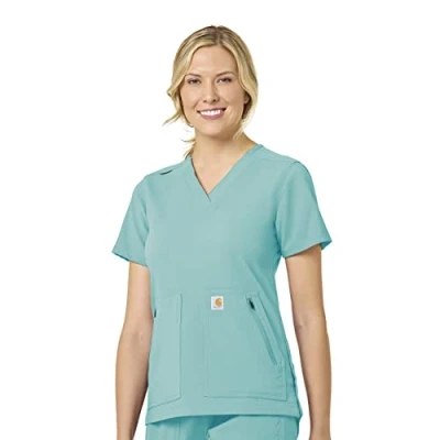 Image of Carhartt Women&#039;s Modern Fit 4 Pocket V Neck Scrub Top Medical Shirt, Aqua Sea, XXL