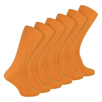 Image of 6 Pairs Multipack Mens Ribbed Dress Socks Sock Snob Breathable Crew Cotton (6 11, Orange)