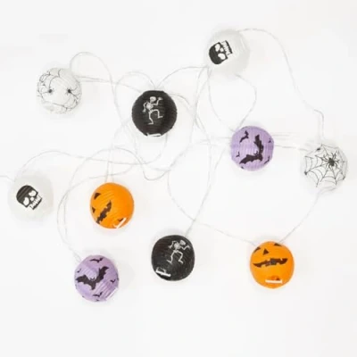 Image of Global Gizmos 45949 Halloween Lantern String Lights/Set of 10 Paper Lanterns / 5 Unique Designs/Warm White LEDs 3m Total Length