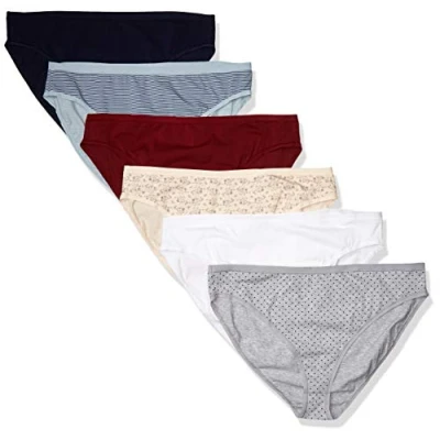 Image of Amazon Essentials Women&#039;s Cotton High Leg Brief Underwear (Available in Plus Size), Pack of 6, Multicolour/Dots/Floral/Stripes, XXL