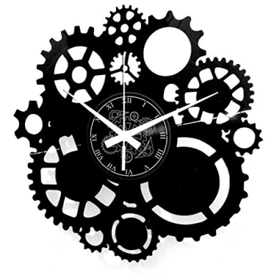 Image of Instant Karma Clocks Vinyl Wall Clock Gears Gothic Steampunk Design Handmade Decor Gift, Black