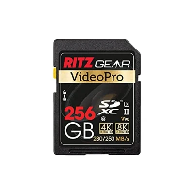 Image of Ritzgear Video Pro Sd Card UHS II 256GB SDXC Memory U3 V90 A1, Extreme Performance Professional (R 280mb/s 250mb/s W)