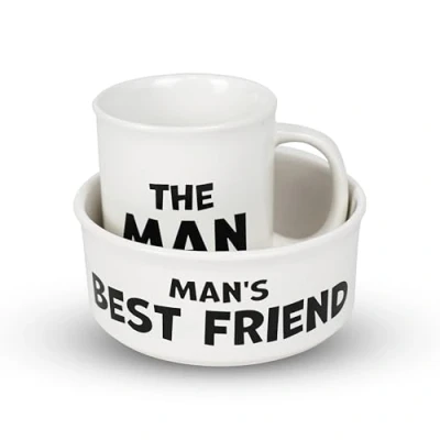 Image of Man&#039;s Best Friend Novelty Ceramic Coffee Cup Mug &amp; Canine Dog Food Bowl Gift Set