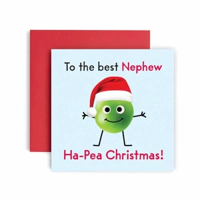 Image of Huxters Christmas Cards for Men Ha Pea Funny Card him Nephew Day Best Friend Fun Happy 14.8cm (Nephew)