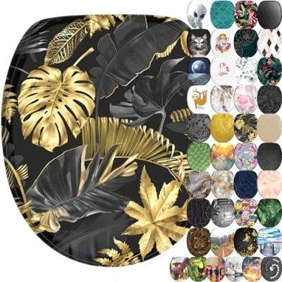 Image of Sanilo Soft Close Toilet Seat, Wide Choice of New Seats, Stable Hinges, Easy to Mount (Golden Leaves)