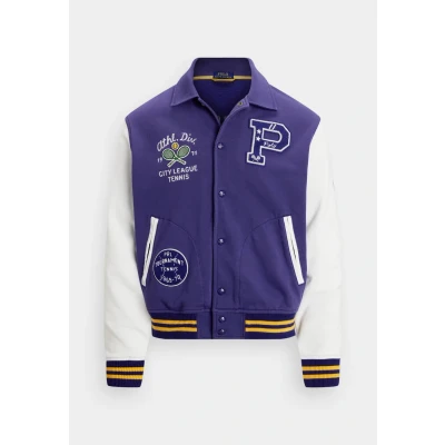 Image of Polo Ralph Lauren Fleece Graphic Letterman Jacket Zipup sweatshirt, Men&#039;s, Size: Small, Fall royal multi