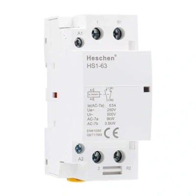 Image of Heschen Household AC Contactor, HS1 63, 2 Pole 1NO 1NC, 220V/240V Coil Voltage, 35mm DIN Rail Mount