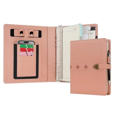 Image of WASON A5 Diary PU Leather Composition Notebook Ruled Binder Journal with Pen, Refillable Paper, Removable Clipboard Portfolio, Notepad for Business Travel School Planner Organizer (Pink)