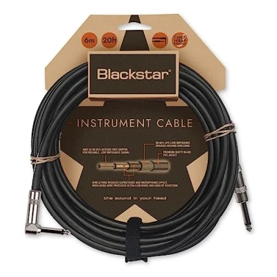 Image of Blackstar 6m (20ft) Instrument Cable Straight ¼ Jack to Angle for Bass/Electric Guitar/Electro Acoustic/Keyboard/Amp