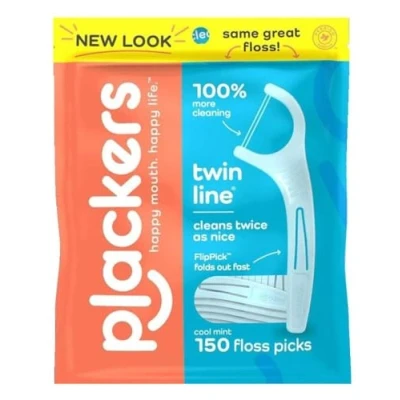 Image of Plackers, Twin Line, Dental Flossers, Value Size, Cool Mint, 1 x 150 Count