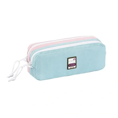 Image of Viquel Teknik Pastel 2 Compartment Pencil Case Large Capacity School Blue/Pink