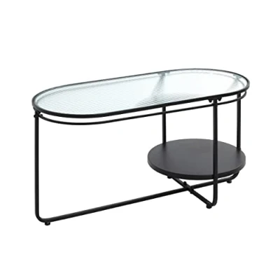 Image of HAKU Mobel Coffee Table Black, Metal, Tempered Glass Size: W 90 cm X H 49 D 42 cm, Style: Modern