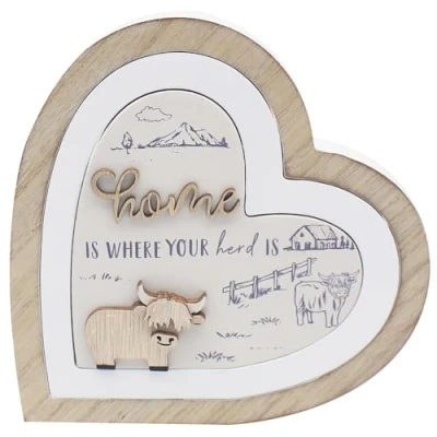 Image of Lesser &amp; Pavey Love Affection Highland Cow 3D Wooden Heart Home Plaque For Decor Friendship Gifts Women Men Plaques Shelves Living Room Accessories Decorative