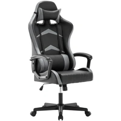 Image of IntimaTe WM Heart Gaming Chair, Ergonomic High Back Office Racing Chair with Armrest, Swivel Leather Desk Chairs Adjustable Headrest and Lumbar Cushion for Home (Gray)
