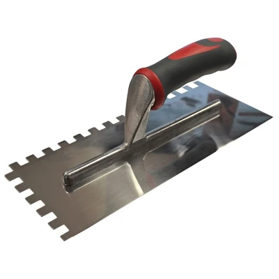 Image of Faithfull SGTNOT10S Soft Grip Notched Trowel Stainless Steel 13 x 4 1/2 inch,Red/Grey