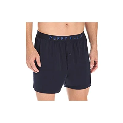 Image of Perry Ellis Men&#039;s Luxe Solid Boxer Shorts, Navy, L
