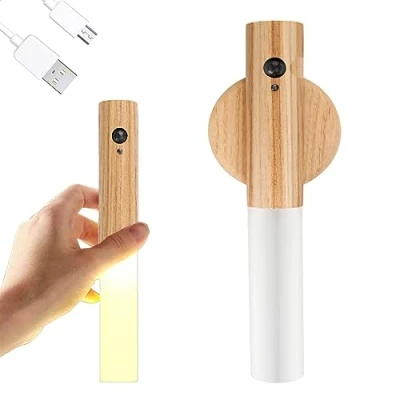 Image of Wooden Wall Light, Indoor Night Light with Motion Sensor, Magnetic Rechargeable Wireless Battery Lights Switch for Bedroom, Hallway, Stairway, Children Room and More (Ash wood 1pc)