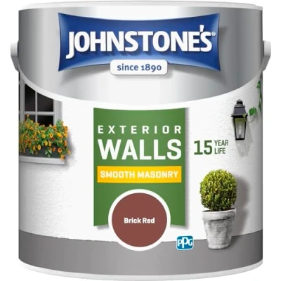 Image of Johnstone’s Exterior Smooth Masonry Paint Brick Red Up to 15 Years Protection Weather &amp; Dirt Resistant 30m² Coverage Per Tin Dry in 1 2 Hours 2.5 L