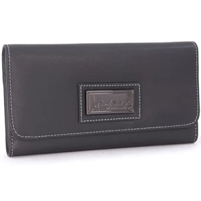 Image of Catwalk Collection Handbags Medium Leather Purse For Women Ladies Wallet With 14 Card Slots &amp; Zip Coin Pocket RFID Protection GEMMA Black