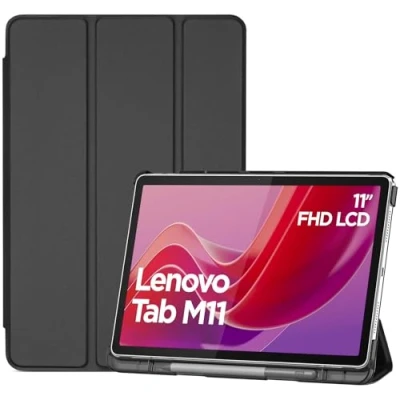 Image of ProCase Smart Case for Lenovo Tab M11 11&quot; 2024 TB330FU with Pen Holder, Slim Stand Tri Fold Hard Shell Protective Tablet Cover Translucent Back Support Auto Wake/Sleep Black
