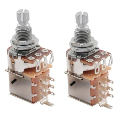 Image of Musiclily Metric A500K Push Pull Potentiometers Split Shaft Audio Taper Pots for Electric Guitar Bass (Set of 2)