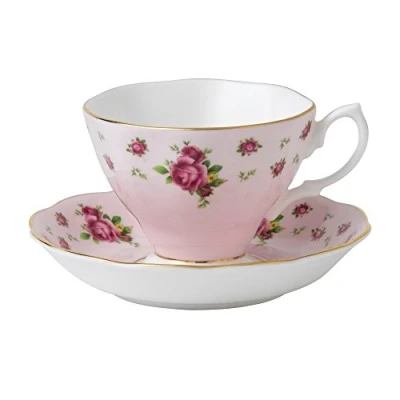 Image of Royal Albert Modern Vintage NCRPNK26135 Teacup &amp; Saucer, 2 Piece Set NCR, Bone China, Country Roses Pink, 20.3cm