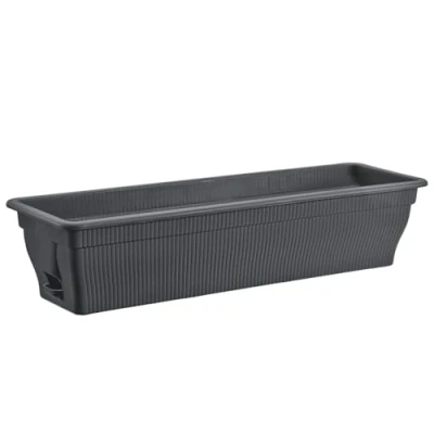 Image of BURI Balcony Flower Box with Water Reservoir 100/80/55 cm Pot, Weatherproof Planter Insert Made of UV Resistant Plastic, Terracotta, Dark Brown (Anthracite, 80 cm)