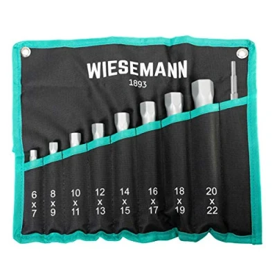 Image of Tap Spanner Set 10 pcs. 6 22mm from WIESEMANN 1893 I for Work on The tap, Spark Plugs etc. Pipe Socket Wrenches in Practical roll up Bag 81420