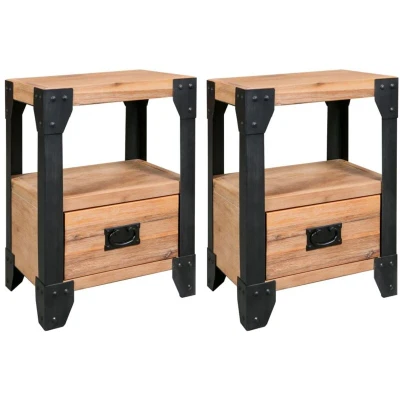 Image of vidaXL Nightstands 2 pcs Solid Acacia Wood Steel 40x30x54 cm