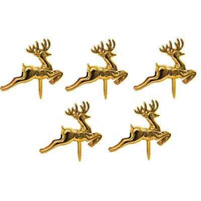 Image of Reindeer Christmas Cake Toppers Merry Decoration 5 x pc Pieces Cupcake Muffin ylog Topper Multi Purpose Xmas (5 Gold Reindeer)