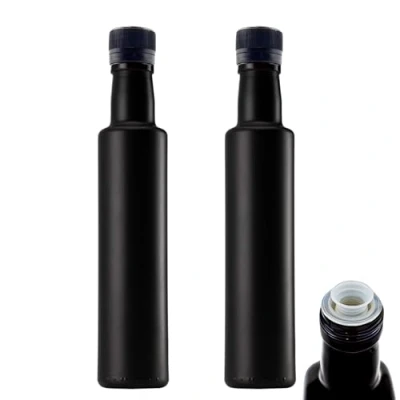 Image of 2 x Oil Bottle 250 ml Dispenser Black with Spout Glass &amp; Vinegar Set