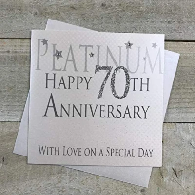 Image of WHITE COTTON CARDS Platinum Happy 70th Love On A Special Day, Handmade Anniversary Card (Code AW70)