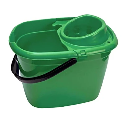 Image of Abbey Plastic Mop Bucket with Wringer 12 Litre Floor for General and Small Area Cleaning Colour Coded Side Lip Easy Pouring Green