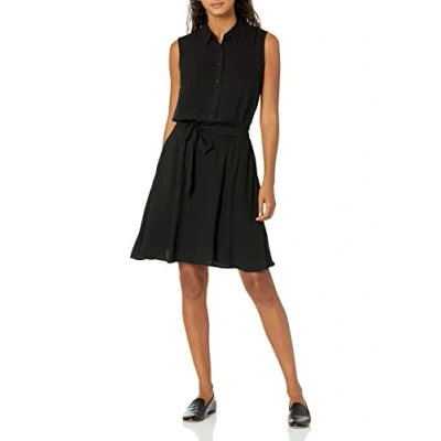 Image of Amazon Essentials Women&#039;s Sleeveless Woven Shirt Dress, Black, XXL