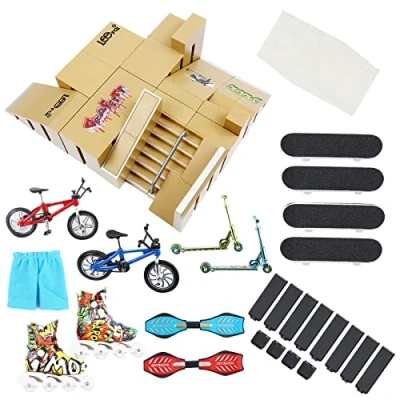 Image of PLSOPPKG Skate Park Kit Ramp Parts for Finger Skateboard Part Training Props with Skateboards Bikes Skates and Scooters More(8 Parts)