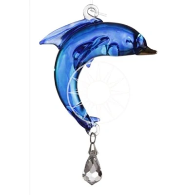 Image of Handmade Fantasy Glass Dolphin Crystal Suncatcher Gift Blue Sapphire