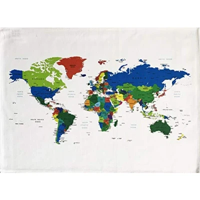 Image of Half a Donkey Colourful Map of The World Large Cotton Tea Towel
