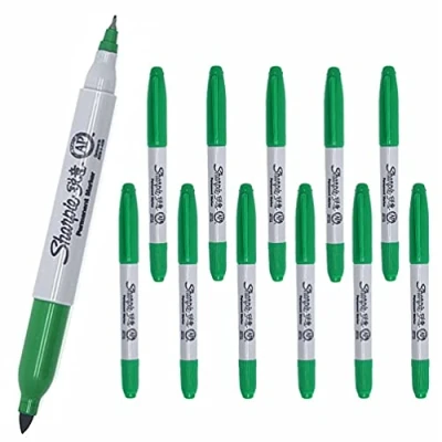 Image of 12 x Sharpie Twin Tip Permanent Marker Pens, Fine &amp; Ultra Tip, Green [ASIA IMPORT]