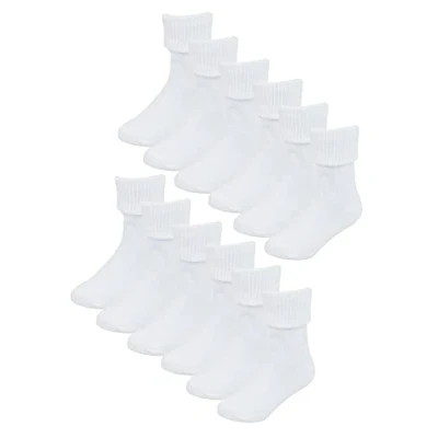 Image of Sock Snob Baby Cotton Turn Over Top Socks 6 Pair Pack Plain Funny for Boy and Girl (12 24 Months, White)