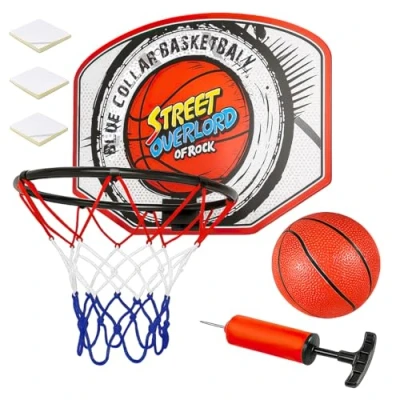 Image of kidoloopKids Basketball Hoop Set with Hard PVC Backboard, Hanger Hook Indoor Outdoor Net Ball Portable Sport Toys for Kids Setwith Pump Toy