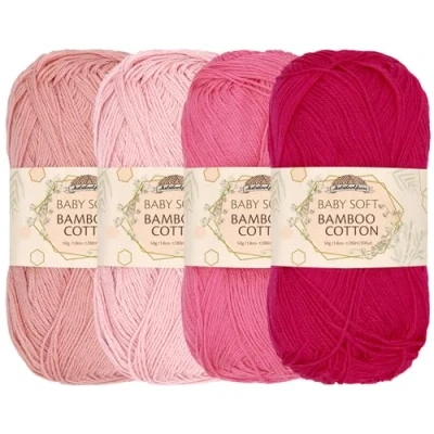 Image of JubileeYarn Baby Soft Bamboo Cotton Yarn 50g/Skein Shades of Pink 4 Skeins