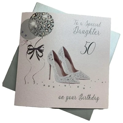 Image of White Cotton Cards Large Glitter Ball &amp; Shoes, 50 to a Special Daughter Handmade 50th Birthday Card, X50D