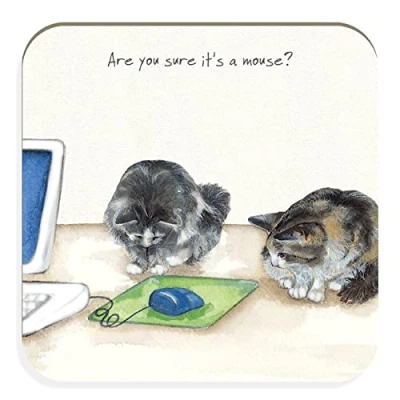 Image of Playful Cats Are You Sure It&#039;s A Mouse? Little Dog Laughed Coaster Gift ACCTR09