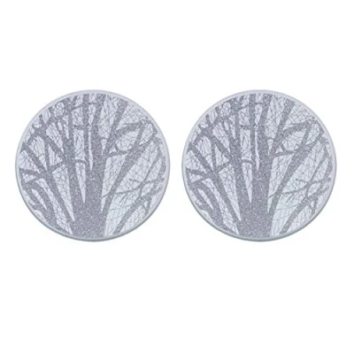 Image of Glass Candle Plates Set of 2 Mirrored 10/20cm Decorative Tealight Display Round Coaster (Silver Woodland Plate)