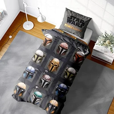 Image of Baby Yoda Mandalorian Single Duvet Cover Star Wars This is the Way Helmets Design Officially Licensed Microfibre Reversible Two Sided