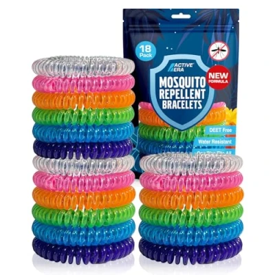 Image of Active Era Mosquito Repellent Bracelet, Insect Midge &amp; Bands Powerful DEET Free Formula Waterproof with 250 Hours / 10 Days of Protection (Multi Colour 18 Pack)