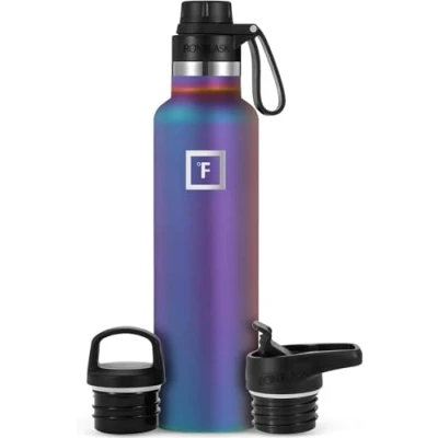 Image of Insulated Water Bottle with Straw Lid Narrow 710ml (3 Lids) Cold 24hrs &amp; Hot 12hrs Drinks Double Walled Stainless Steel Metal Leakproof Travel Sports Gym Camping Hiking Hydration Flask