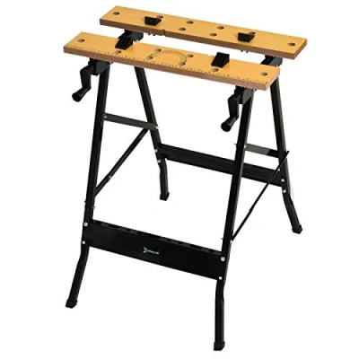 Image of DURHAND 4 in 1 Work Bench, Saw Horse Folding Clamp Table w/ Adjustable Clamping Pegs for DIY Home Garage, Black